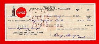 1955 Coca Cola Tell City Ind Old Bottling Co Check 28