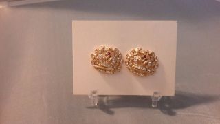Order Of The Amaranth Goldtone Jeweled Vintage Ora Signed Earrings W/sword