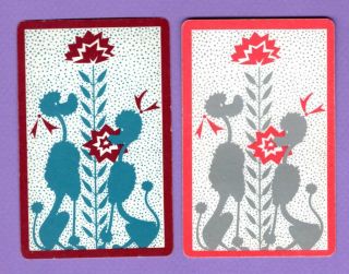 2 Single Swap Playing Cards Funky Poodle Dogs & Flower Art Fun Deco Vintage Pair