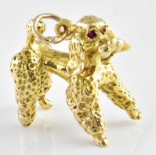 Poodle Dog With Ruby Eyes Heavy Vintage 9ct Gold Charm 9.  35g Hallmarked