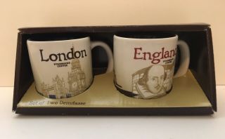 Starbucks London England 3 Oz Espresso Coffee Demitasse Cups.  In A Box