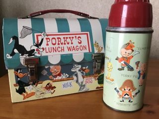Vintage 1959 Porky’s Lunch Wagon Lunchbox And Thermos