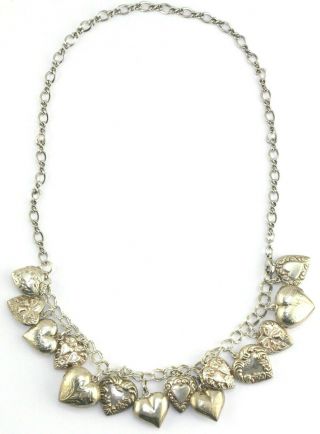 Vintage Sterling Silver Puffy Heart 3 Locket Charm Bracelet Necklace