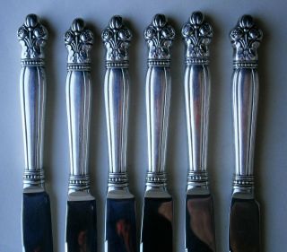 6 Sterling Poppy Pattern Dinner Knives By Lunt Silver Co.