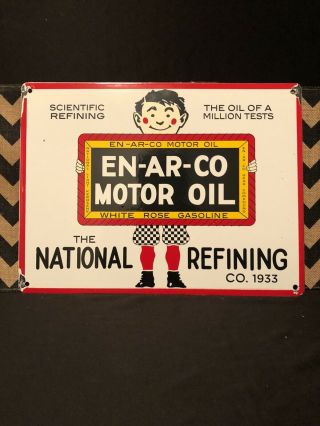 White Rose Enarco Motor Oil Porcelain Advertising Pump Sign En - Ar - Co Marked 1933