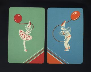 Vintage Pair Swap/playing Cards Silhouettes Of Girl And Boy Clowns With Balloons