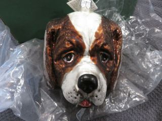 Slavic Treasures Blown Glass Ornament Saint Bernard Dog Bust Poland Nos
