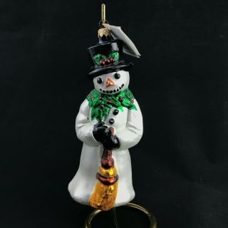 Christopher Radko Holly Jolly Snowman Glass Christmas Ornament 1996 With Tag