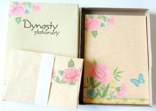 Vintage Stationery Blue Butterfly With Pink Blue Flowers Dynasty Stationery