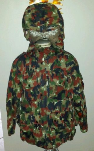 Vintage Swiss Alpenflage Camo Army Kk Jacket Hooded Military M L Coat Kim K