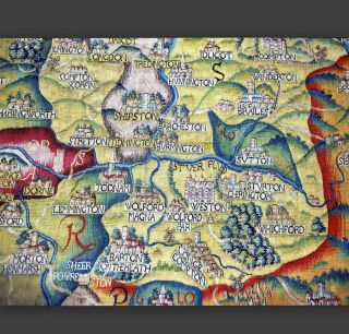 Antique Tapestry Map Worcestershire 1590 Old English Names Image Mounted