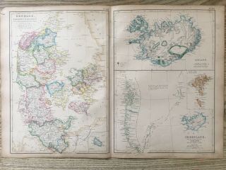 1859 Denmark Greenland Iceland Hand Coloured Antique Map By Blackie