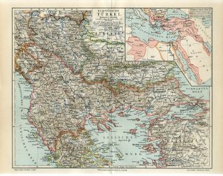 1895 European Turkey Ottoman Empire Serbia Montenegro Greece Bulgaria Greece Map