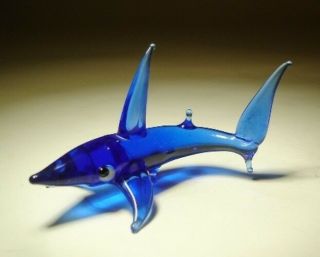 Blown Glass Figurine " Murano " Art Small Blue Fish Shark