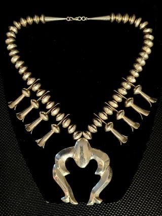 Vintage Sterling Silver Native American Squash Blossom Necklace Navajo Signed