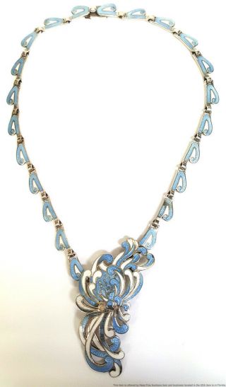 Margot De Taxco Vintage Art Deco Sterling Silver Enamel Brooch Pendant Necklace