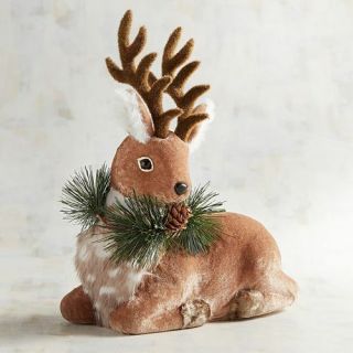 Pier 1 Imports Natural Small Velvet Sitting Deer Laying Figure Decor Fall
