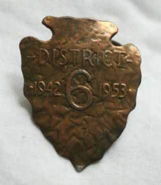 1942 1953 Vintage Boy Scouts Bsa Hammered Copper Neckerchief Slide District 6