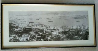 Hong Kong,  Panoramic Photograph Of The Victoria Harbour 1924.  Framed 29.  5 " X 14 "