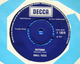 The Small Faces: " Patterns " B/w " E Too D ".  Decca,  1967.  Vgc.  Scarce Freakbeat.
