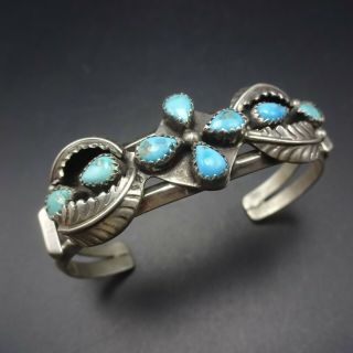 Gorgeous Vintage Navajo Sterling Silver Turquoise Petit Point Cuff Bracelet