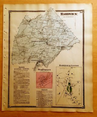 1870 Map Hardwick Ma Massachusetts Beers Antique Old Furnace