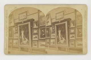 1876 Philadelphia Centennial Stereoview Wall Of Paintings Austria Art