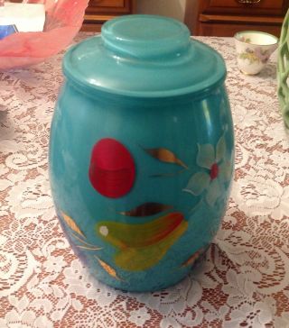 Vintage Bartlett Collins Blue Aqua Turquoise Retro Glass Cookie Jar Canister