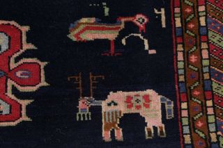 Vintage One - Of - A - Kind Pictorial Animals Caucasian Oriental Rug Wool Carpet 4x10