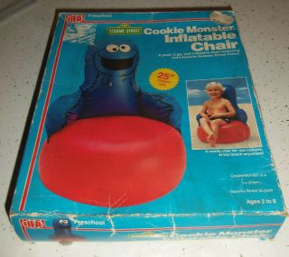 Vintage Sesame Street Cookie Monster Inflatable Chair 1986 Preschool Ideal Rare