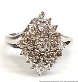 Vintage 14k White Gold Approx 1.  25ctw Diamond Ladies Cluster Ring