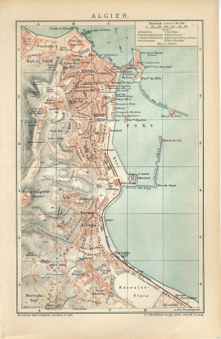 1895 Algeria Algiers City Plan Antique Map