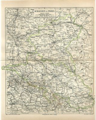 1876 Germany Posen Silesia Poland Wroclaw Poznan Antique Map