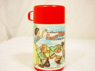 VTG Walt Disney ' s Snow White & Seven Dwarfs Aladdin Red Thermos Vacuum Flask 2