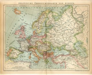 1895 Europe Political Map Russia Turkey Greece Germany Great Britain Antique Map