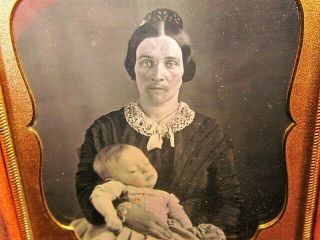 Unusual Looking Young Woman Holding Sleeping Or Post Mortem Child Daguerreotype