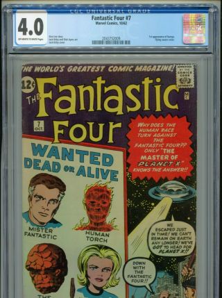 1962 Marvel Fantastic Four 7 1st Appearance Kurrgo Cgc 4.  0 Ow - W Box5