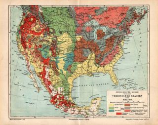 Antique Map.  North America.  Geological Map Of Usa & Mexico.  C 1895