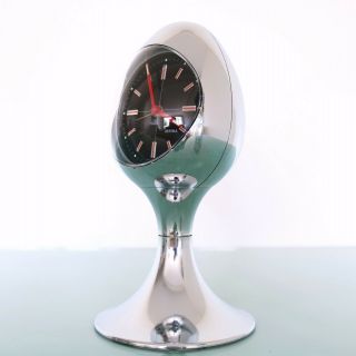 German Blessing Retro Alarm Top Clock Mantel Vintage Chrome Pedestal Space Age