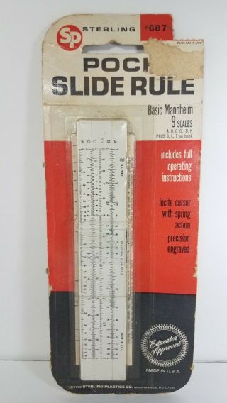 Vintage 1968 Sterling Pocket Slide Rule No.  687 & On Card