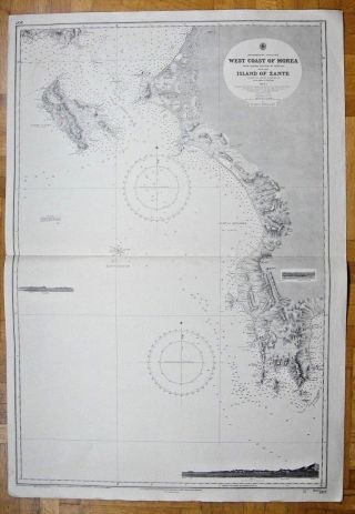 British Admiralty Chart,  Greece,  Ionian Sea,  West Coast Of Morea,  Zante Island (142)