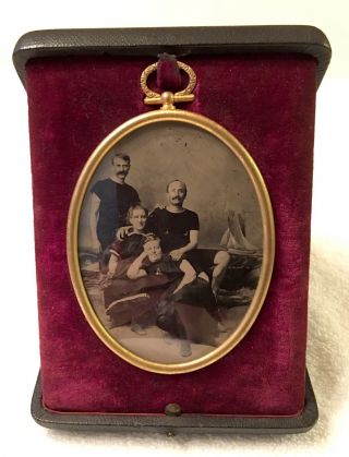 A Day At The Beach Tintype In Large Oval Hanging Frame Inside A Folding Case.