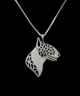 English Bull Terrier Pendant Necklace Collectable With 18 Inch Chain - Silver