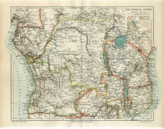 1893 Equtorial Africa Congo Gabon Equatorial Guinea Gabon Cameroon Antique Map