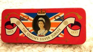 Vtg English Toffee Tin Queen Elizabeth Ii Silver Jubilee 1952 - 1977 Lovell 