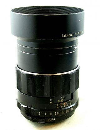 Vintage Fine Takumar 85mm F/1.  8 Fast Tele Lens W/lens Hood