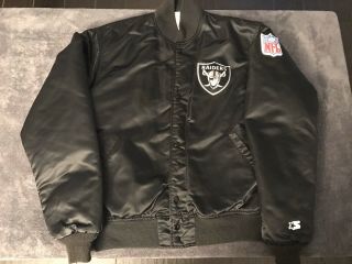 Mens Vintage Oakland L.  A.  Raiders Starter Black Satin Button Up Jacket Large