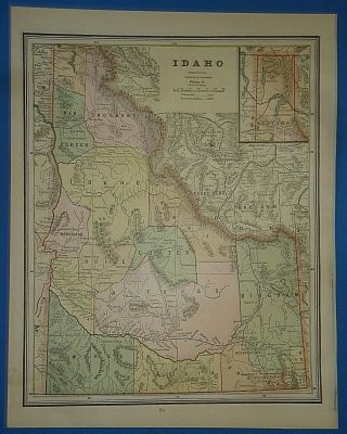 Vintage Circa 1886 Idaho Territory Map Old Antique Atlas Map