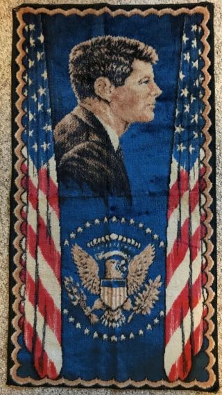 Vintage 1961 Jfk Tapestry / Wall Hanging / Carpet Made In Italy W/tag 37” X 20”