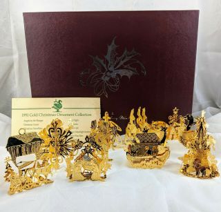 Danbury 24k Gold Plated Christmas Ornaments Set Of 12 Collectors Box 1991